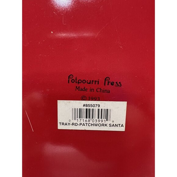 Vintage 1994 Metal Patchwork Folk Art Santa Christmas Round Serving Tray 13.25” - Picture 5 of 5